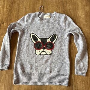 Gray Sweater with Dog and Red Glasses